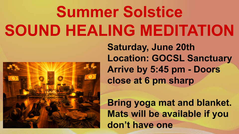 Summer Solstice Sound Healing Meditation event at the Greater Orlando Center for Spiritual Living sanctuary on June 20.