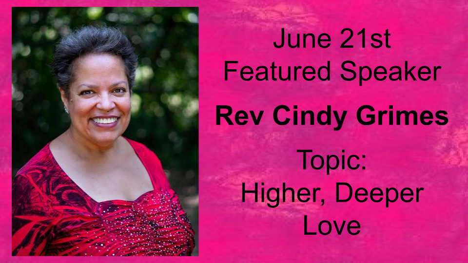 Portrait of Rev. Cindy Grimes, featured speaker at Greater Orlando Center for Spiritual Living on June 21, presenting 